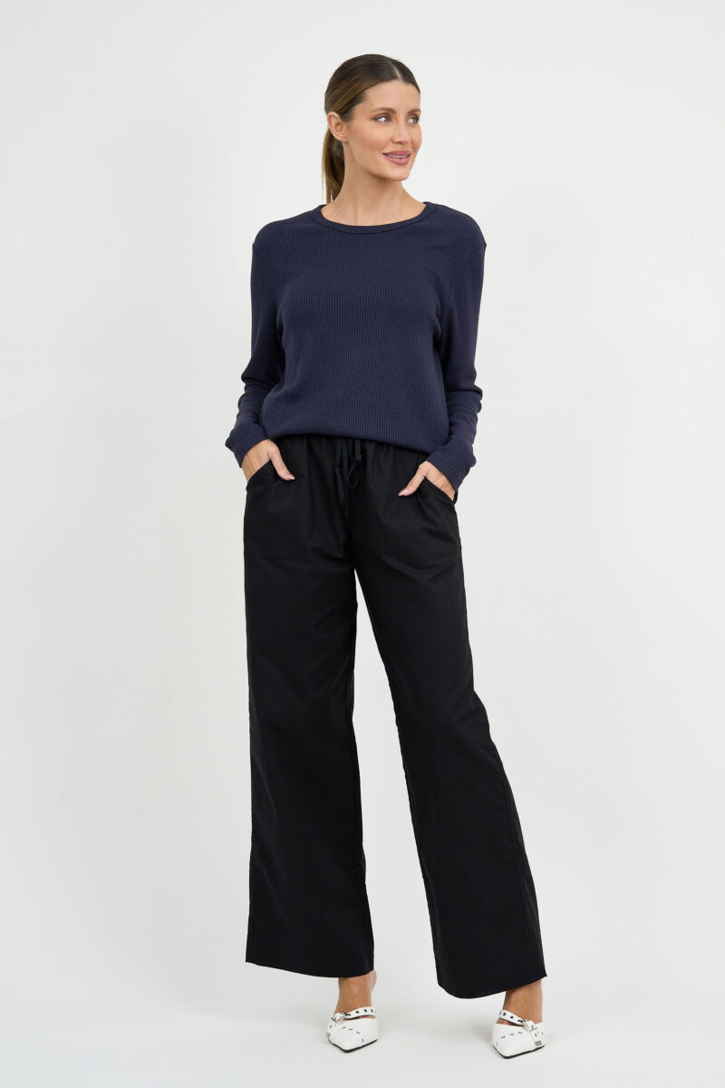 Linen Wide Leg Tie Pant Black Liberty Rose