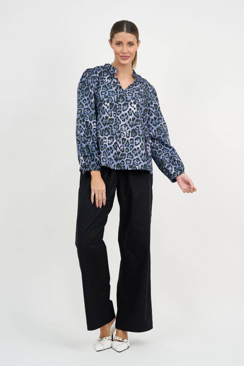 Cotton Frill Neck Top Slate Liberty Rose