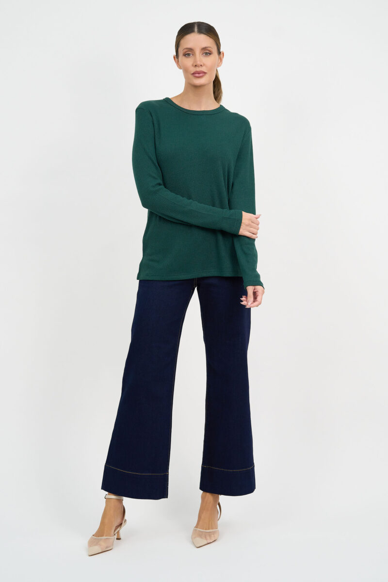 Metallic Ribbed Knit Top Emerald Liberty Rose