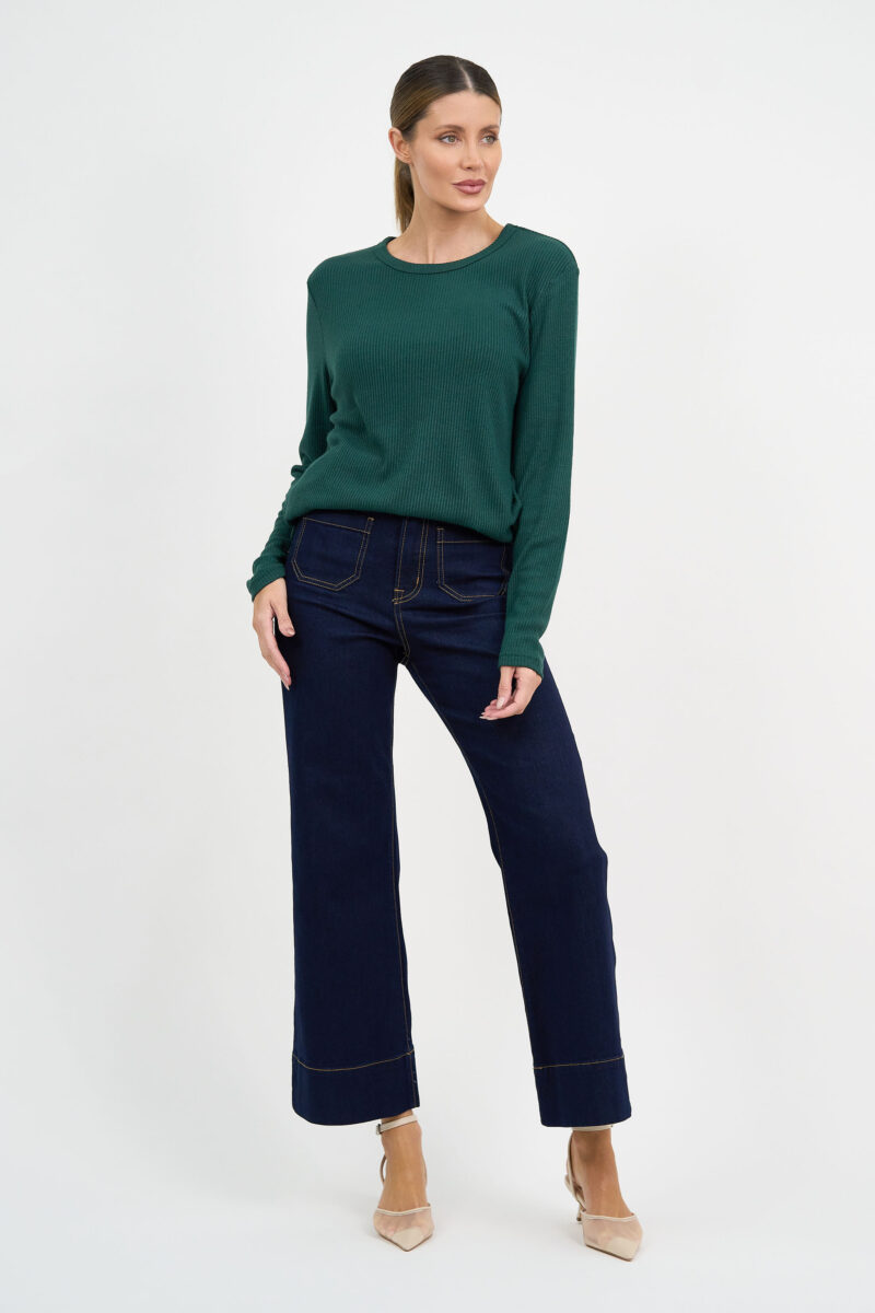 Metallic Ribbed Knit Top Emerald Liberty Rose