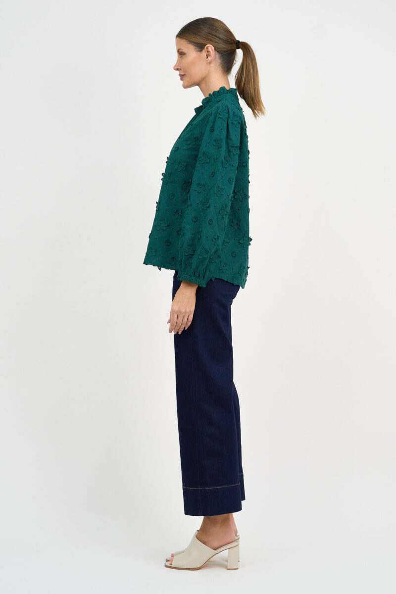 Embroidered Neck Tie Top Teal Liberty Rose