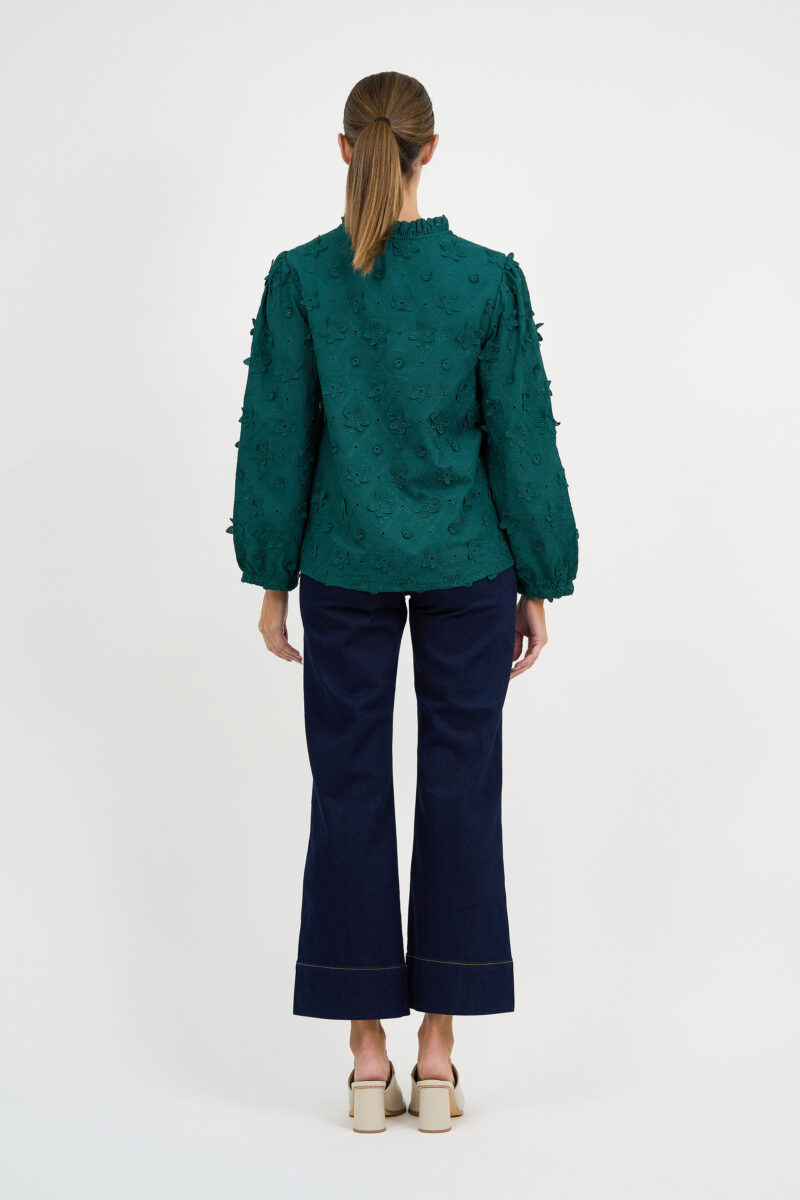 Embroidered Neck Tie Top Teal Liberty Rose