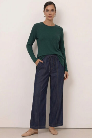 Metallic Ribbed Knit Top Emerald Liberty Rose