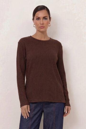 Metallic Ribbed Knit Top Chocolate Liberty Rose