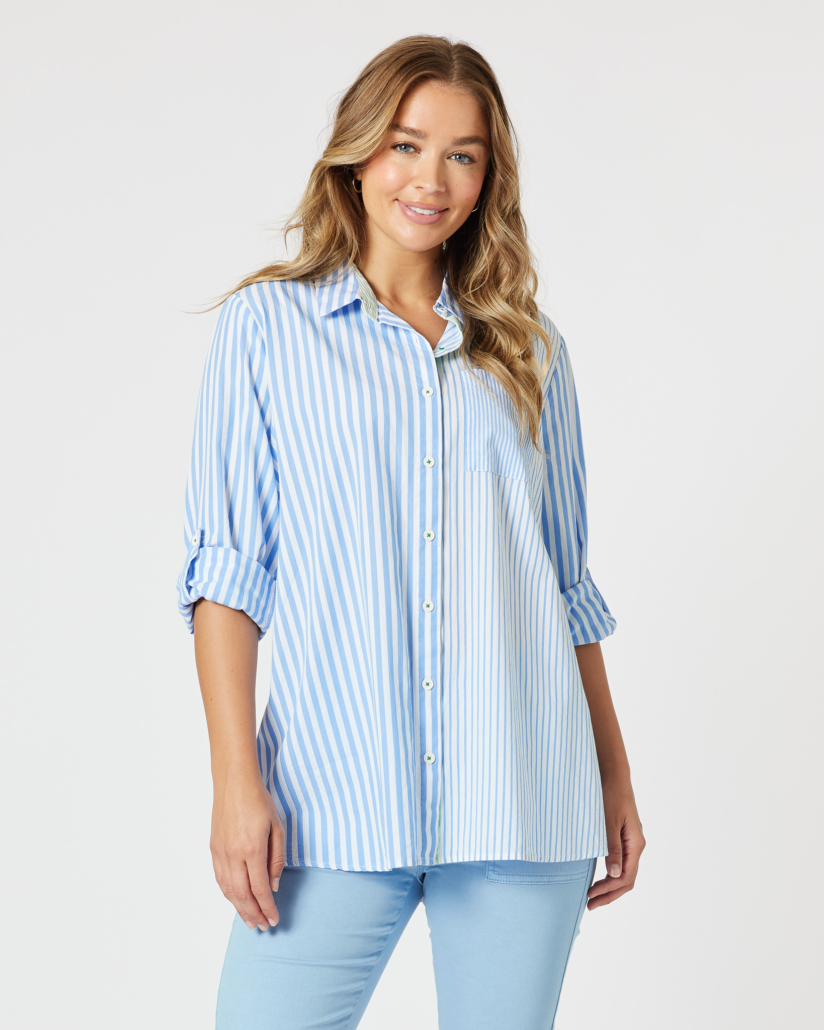 Two Tone Stripe Shirt Blue Threadz Two Tone Stripe Shirt Blue Threadz