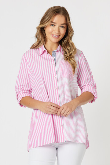 Two Tone Stripe Shirt Pink Threadz