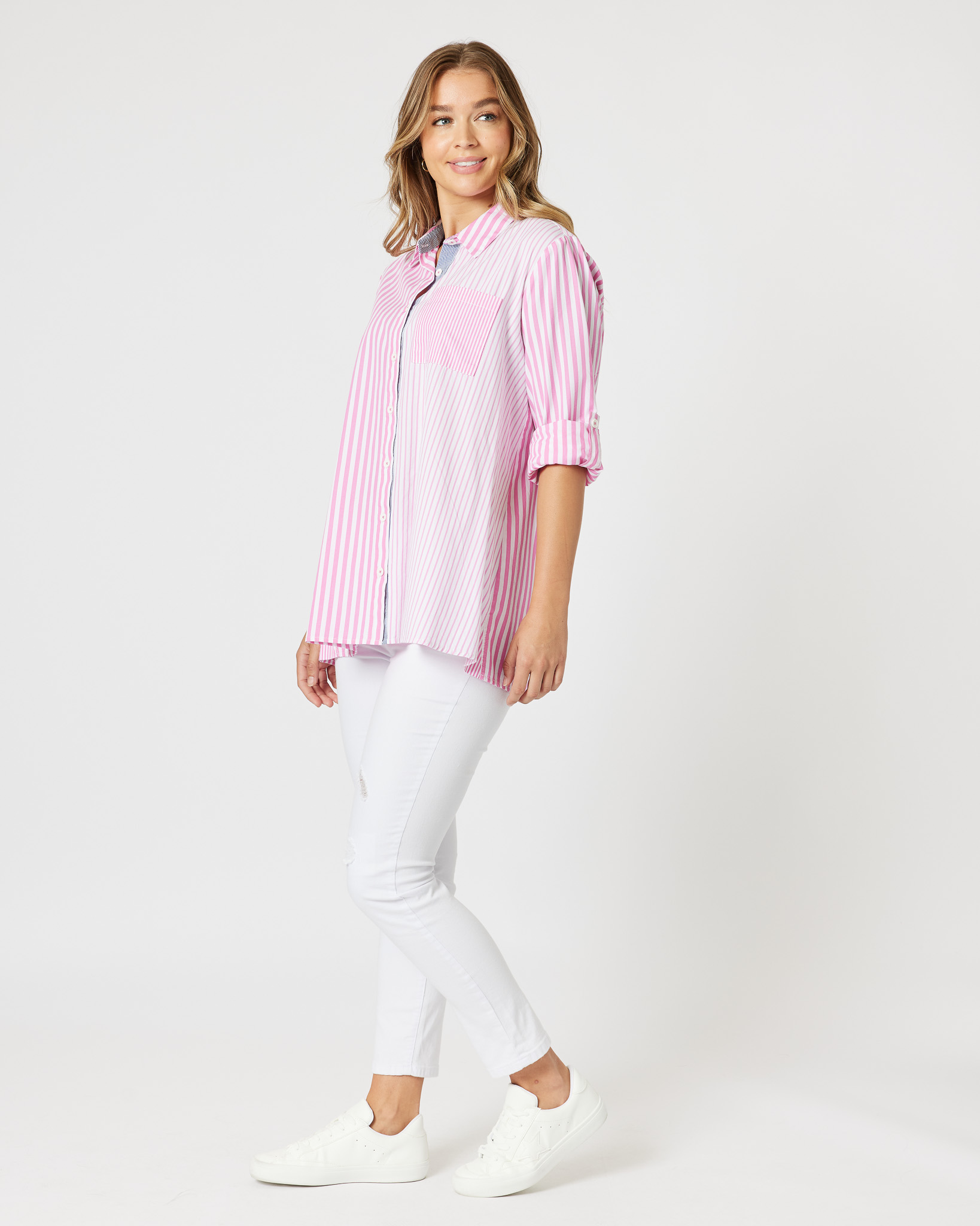 Two Tone Stripe Shirt Pink Threadz Two Tone Stripe Shirt Pink Threadz