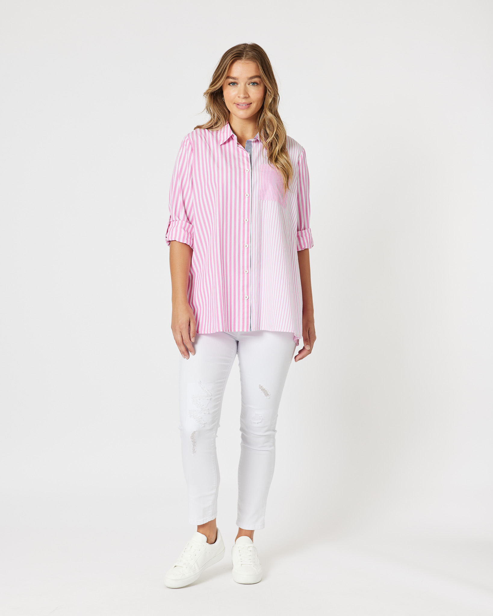 Two Tone Stripe Shirt Pink Threadz Two Tone Stripe Shirt Pink Threadz