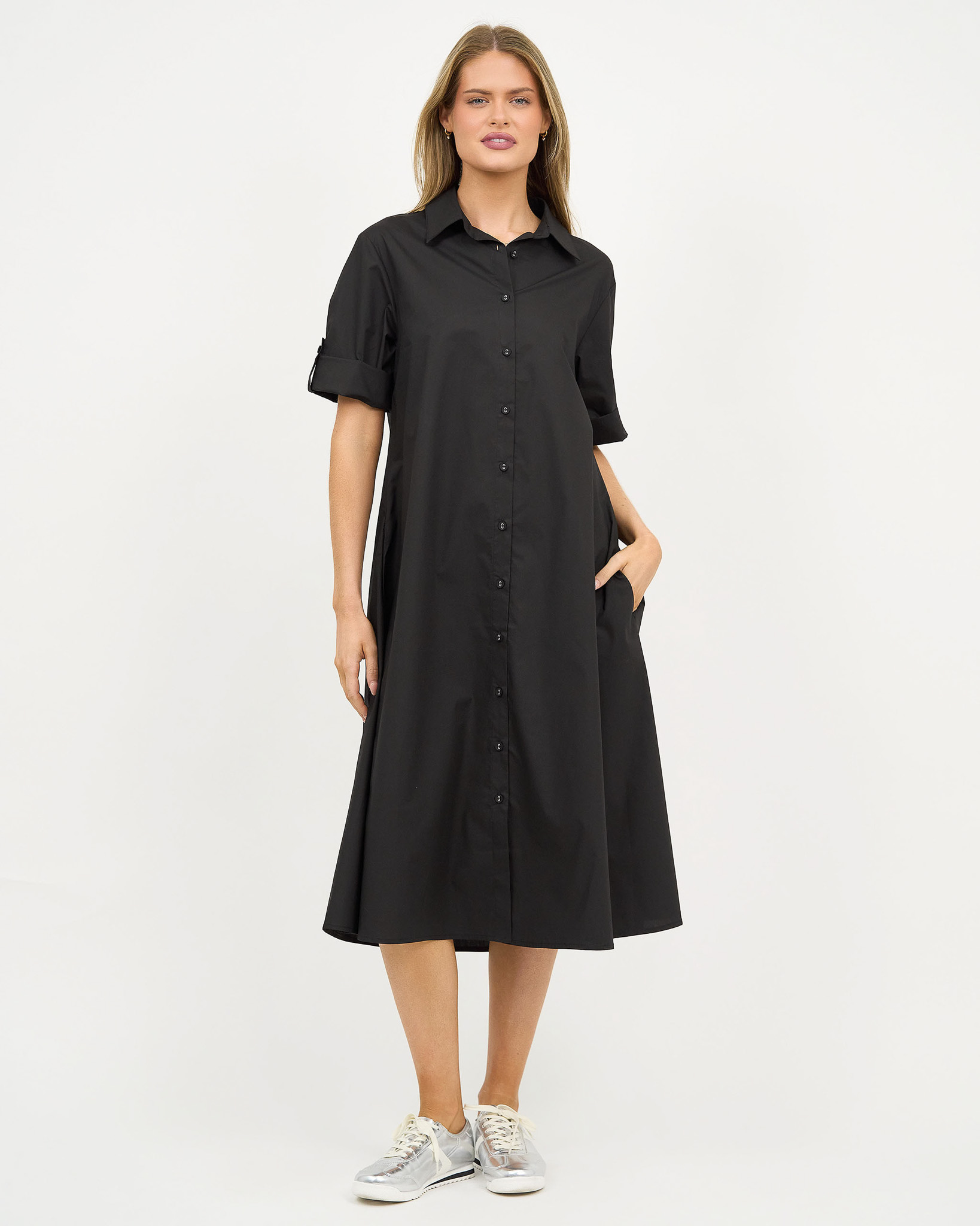Cotton Relaxed Shirt Dress Black Liberty Rose Cotton Relaxed Shirt Dress Black Liberty Rose