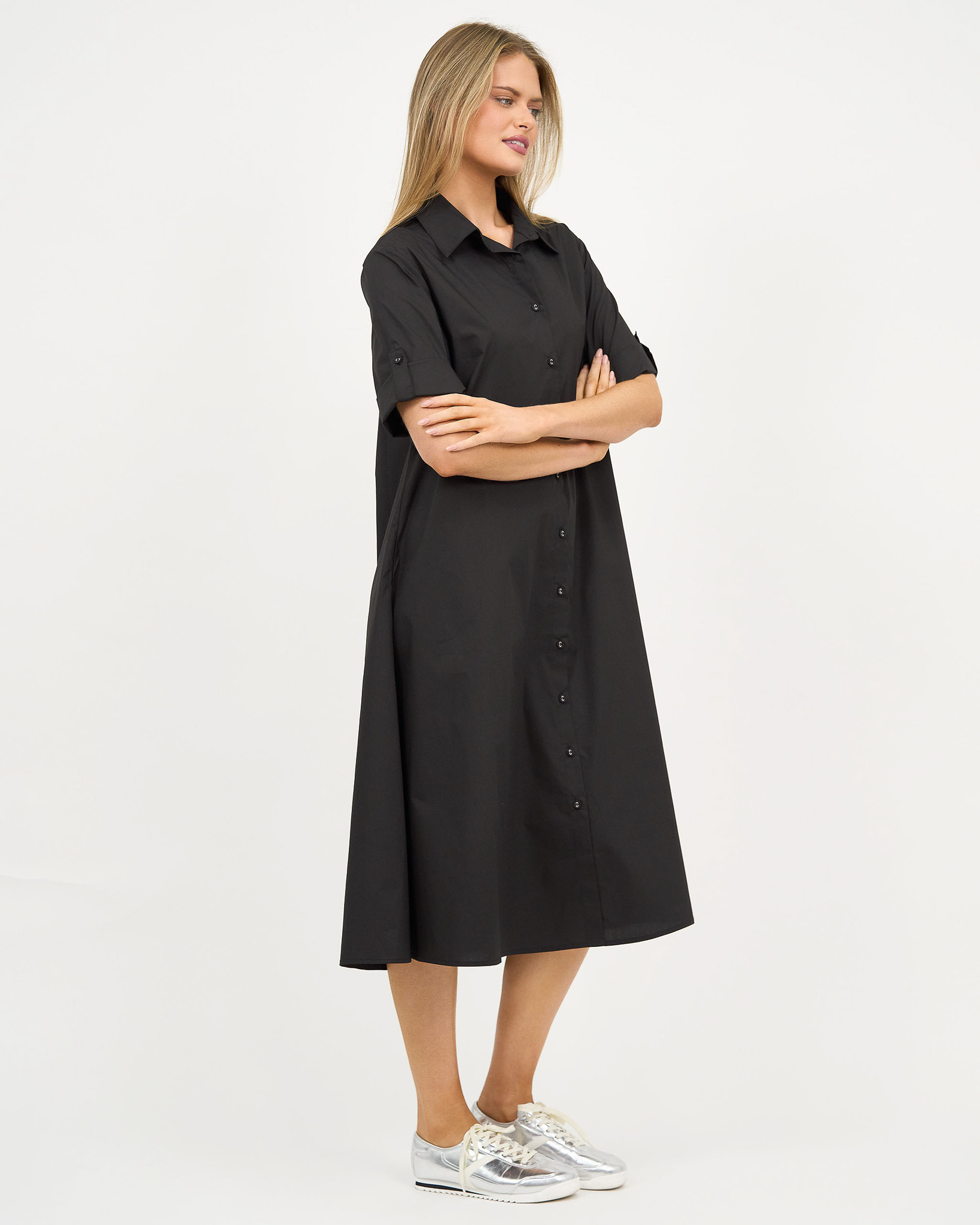 Cotton Relaxed Shirt Dress Black Liberty Rose Cotton Relaxed Shirt Dress Black Liberty Rose