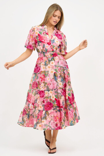 Tier Detail Dress Pink Liberty Rose