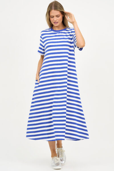 Cotton Jersey Stripe Dress Cobalt Liberty Rose Cotton Jersey Stripe Dress Cobalt Liberty Rose