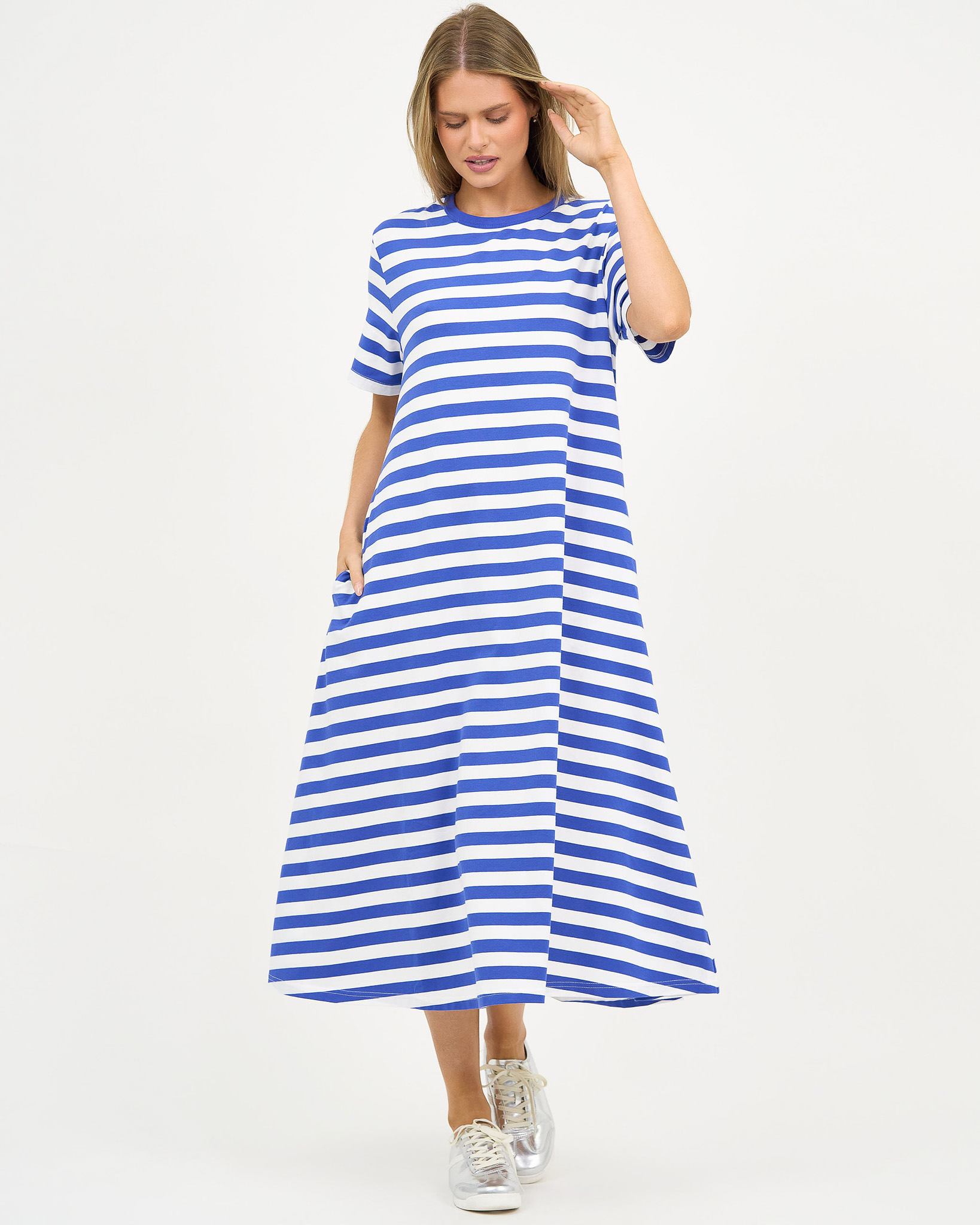 Cotton Jersey Stripe Dress Cobalt Liberty Rose Cotton Jersey Stripe Dress Cobalt Liberty Rose