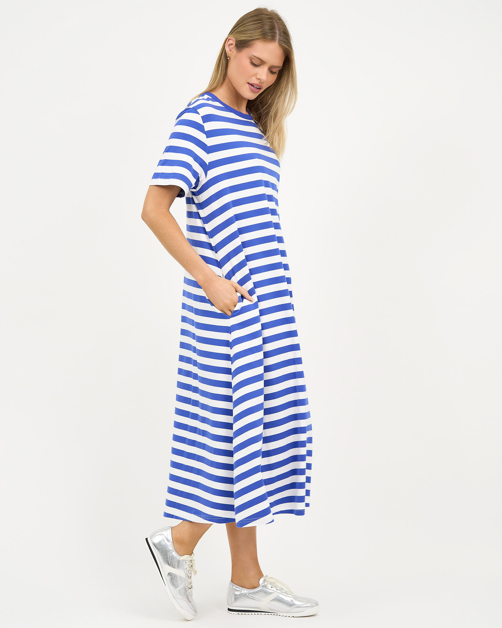 Cotton Jersey Stripe Dress Cobalt Liberty Rose Cotton Jersey Stripe Dress Cobalt Liberty Rose