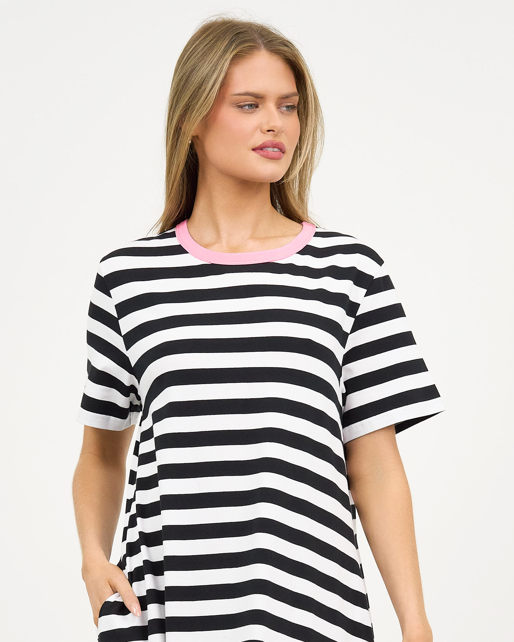 Contrast Trim Cotton Jersey Dress Pink Liberty Rose Contrast Trim Cotton Jersey Dress Pink Liberty Rose