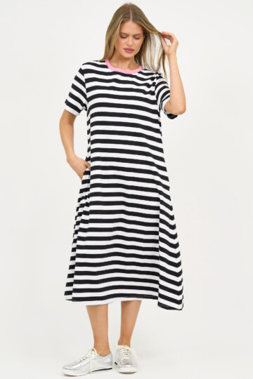 Contrast Trim Cotton Jersey Dress Pink Liberty Rose