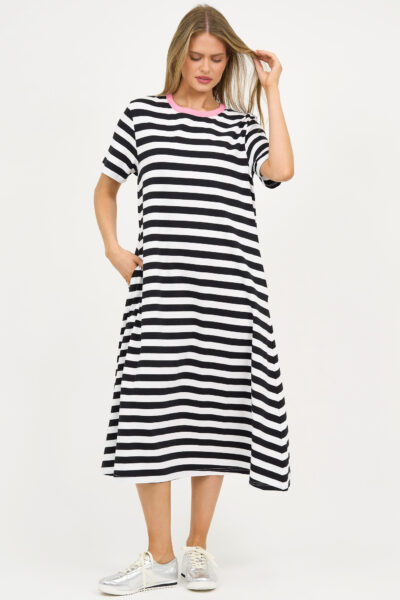 Contrast Trim Cotton Jersey Dress Pink Liberty Rose Contrast Trim Cotton Jersey Dress Pink Liberty Rose