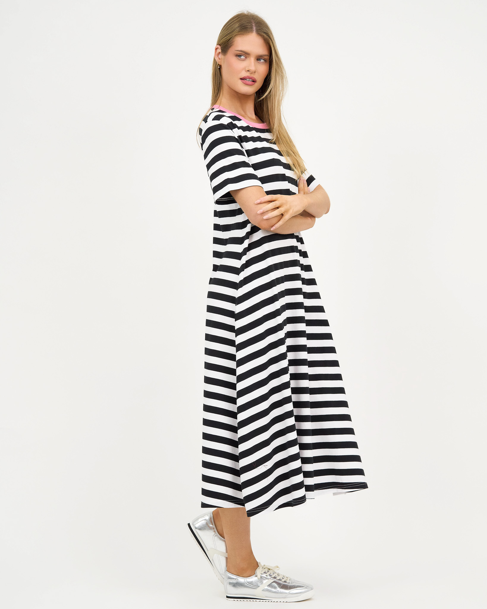 Contrast Trim Cotton Jersey Dress Pink Liberty Rose Contrast Trim Cotton Jersey Dress Pink Liberty Rose