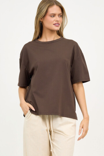 Cotton Jersey Relaxed Tee Chocolate Liberty Rose