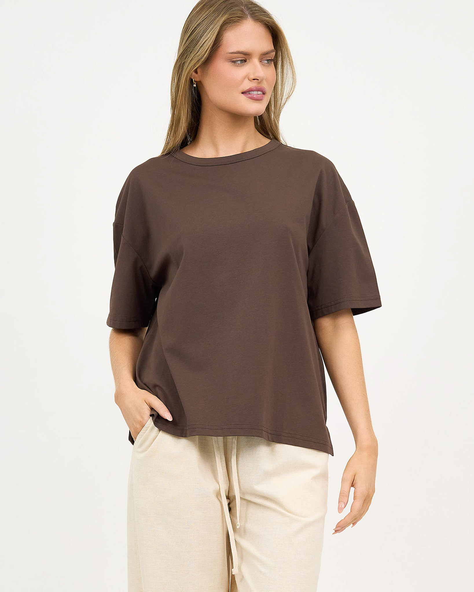 Cotton Jersey Relaxed Tee Chocolate Liberty Rose Cotton Jersey Relaxed Tee Chocolate Liberty Rose