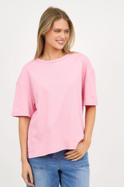 Cotton Jersey Relaxed Tee Pink Liberty Rose Cotton Jersey Relaxed Tee Pink Liberty Rose