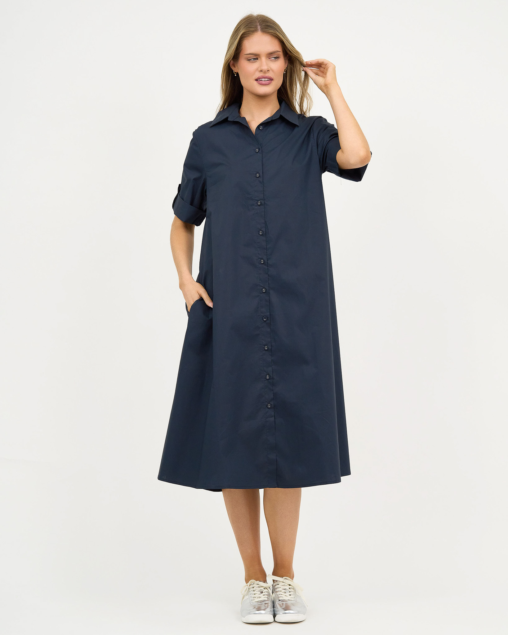 Cotton Relaxed Shirt Dress Navy Liberty Rose Cotton Relaxed Shirt Dress Navy Liberty Rose