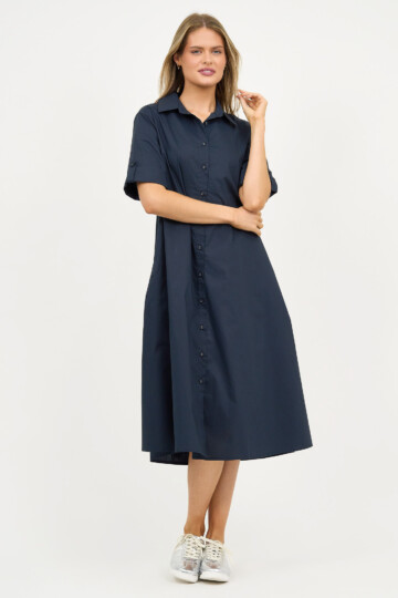 Cotton Relaxed Shirt Dress Navy Liberty Rose