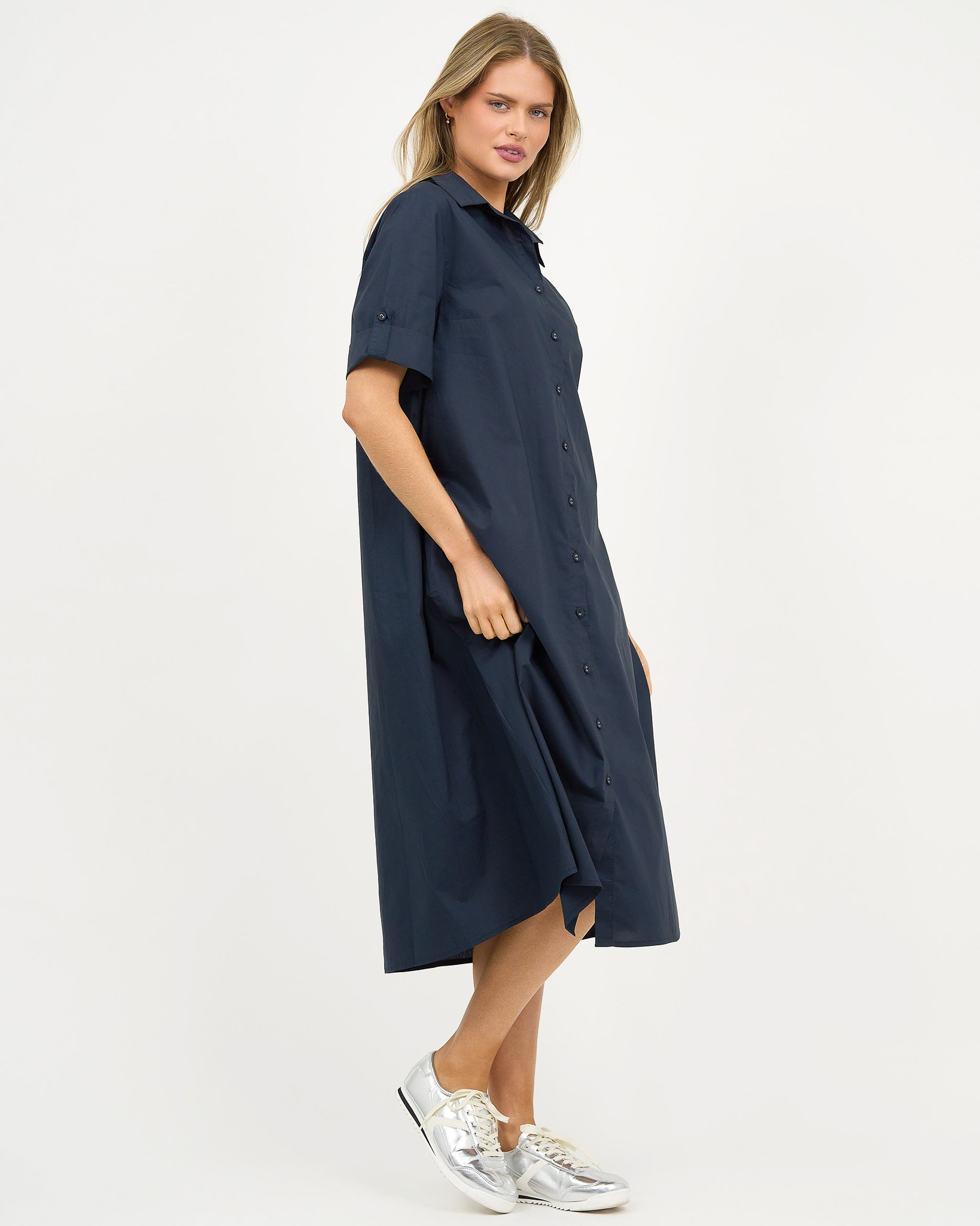 Cotton Relaxed Shirt Dress Navy Liberty Rose Cotton Relaxed Shirt Dress Navy Liberty Rose