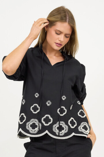 Embroidered Top Black Liberty Rose