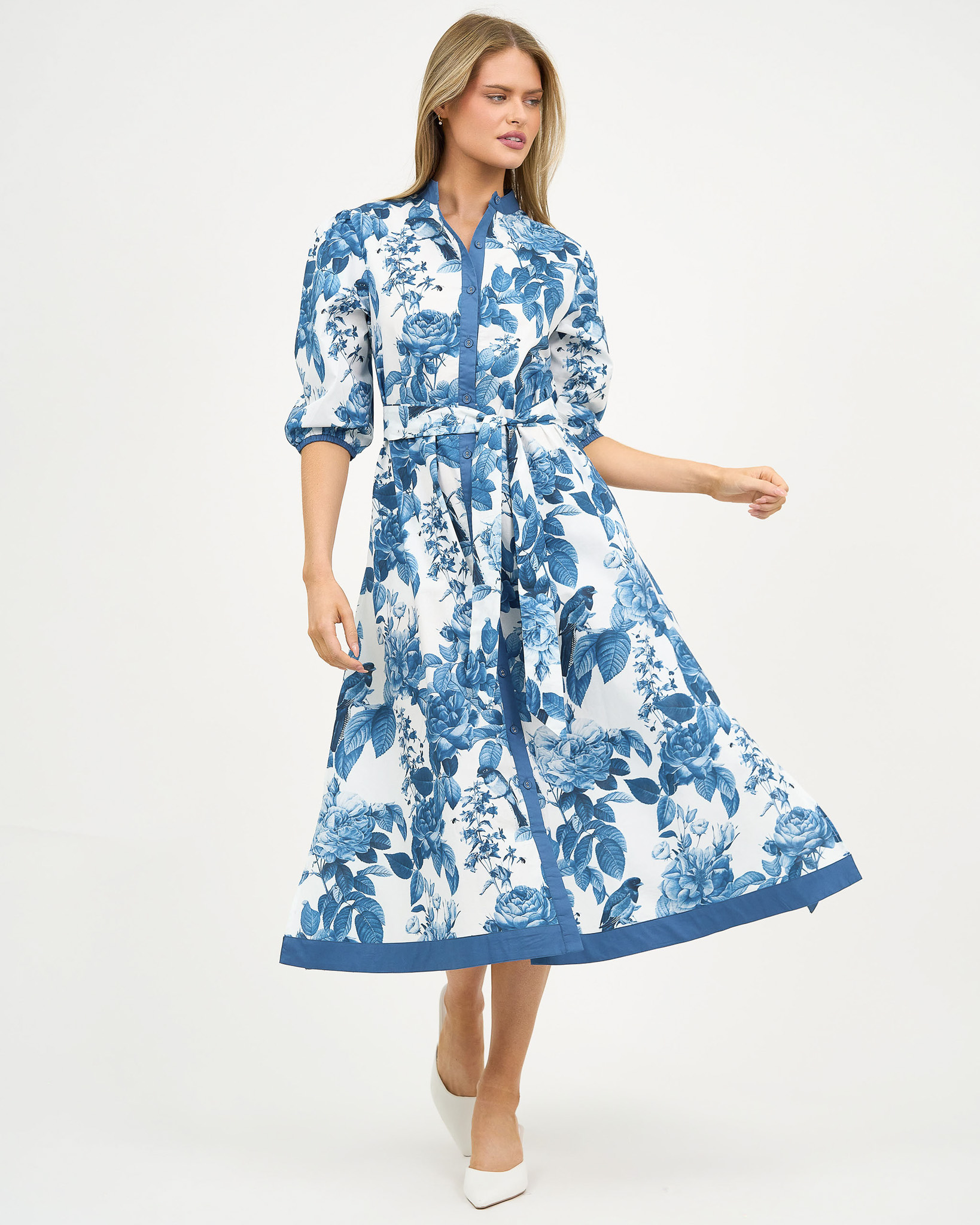 Contrast Trim Shirt Dress Blue Liberty Rose Contrast Trim Shirt Dress Blue Liberty Rose