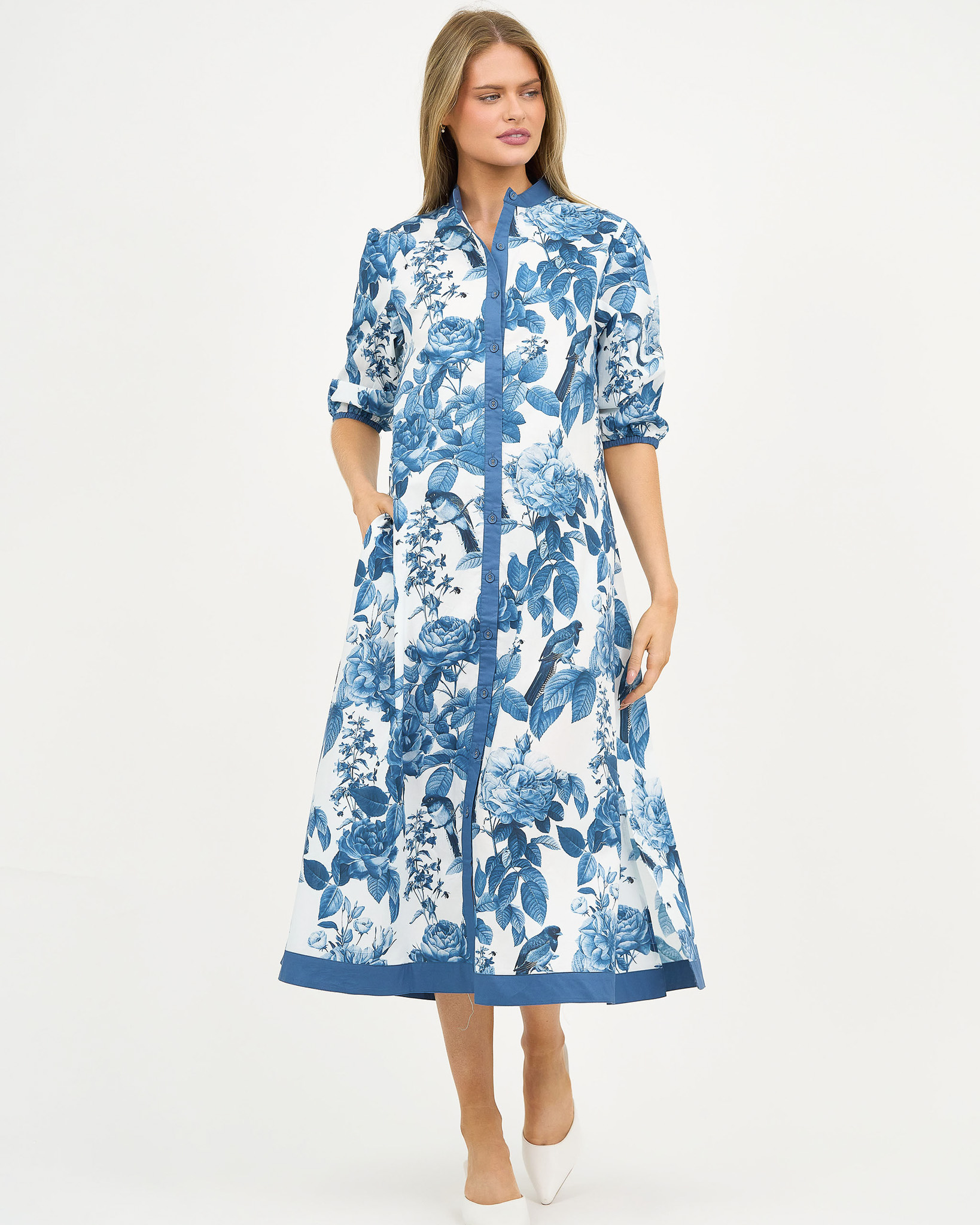 Contrast Trim Shirt Dress Blue Liberty Rose Contrast Trim Shirt Dress Blue Liberty Rose