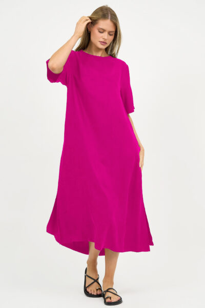 Cupro Relaxed Dress Magenta Liberty Rose