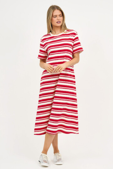 Straight Cotton Jersey Dress Red Liberty Rose