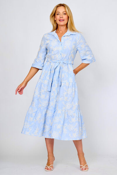 Embroidered Tier Dress Blue La Strada