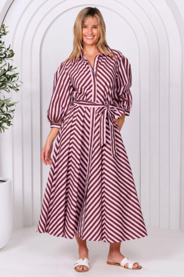 Bianca Belted Dress Chocolate Leoni