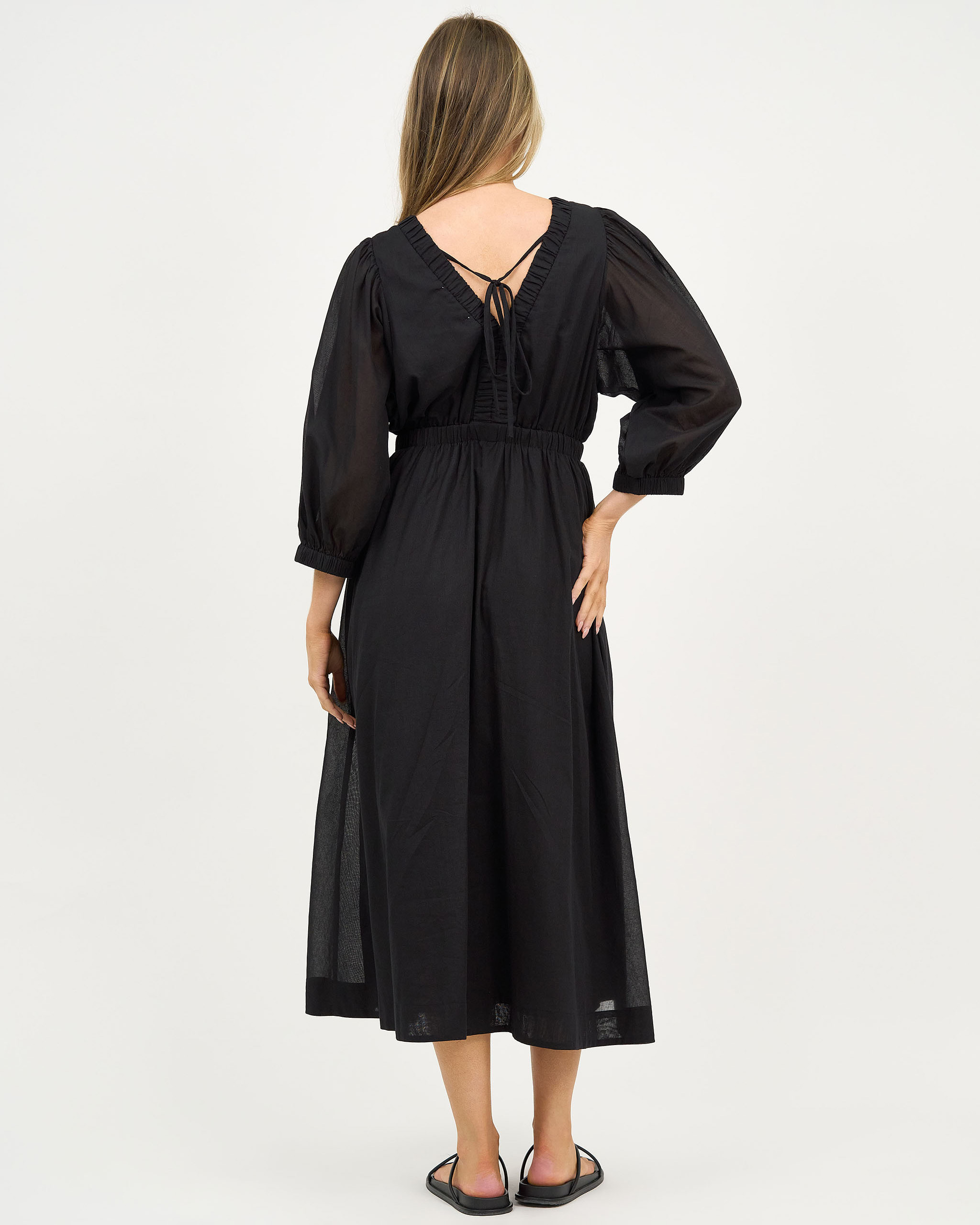 Gathered Neckline Midi Dress Black Liberty Rose Gathered Neckline Midi Dress Black Liberty Rose