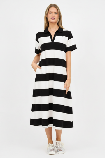Polo Cotton Jersey Stripe Dress Black Liberty Rose