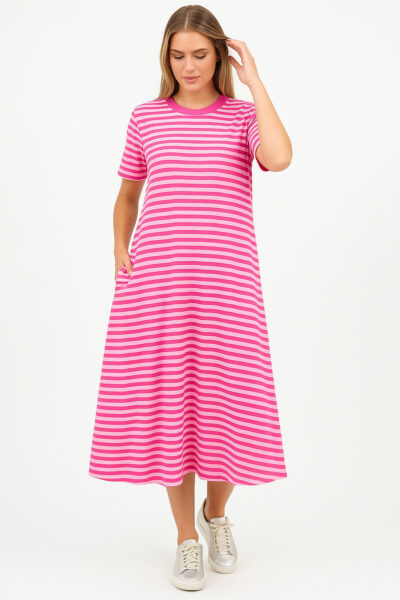 Cotton Jersey Stripe Dress Hot Pink Liberty Rose