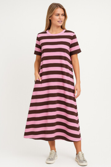 Cotton Jersey Stripe Dress Pink Liberty Rose