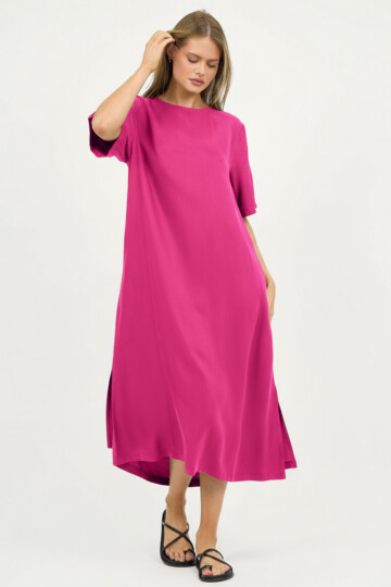 Cupro Relaxed Dress Magenta Liberty Rose