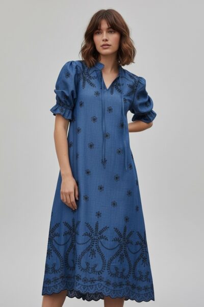 Embroidered Denim Dress Mid Denim Liberty Rose