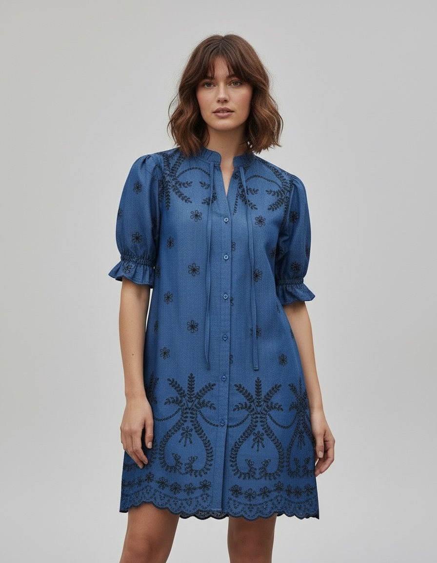 Embroidered Denim Shirt Dress Mid Denim Liberty Rose Embroidered Denim Shirt Dress Mid Denim Liberty Rose