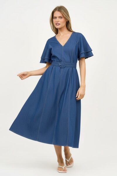 Denim Frilled Sleeve Dress Light Denim Liberty Rose Denim Frilled Sleeve Dress Light Denim Liberty Rose