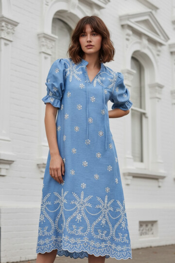 Embroidered Denim Dress Light Denim Liberty Rose