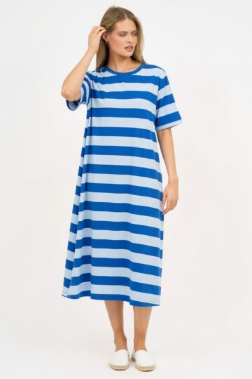 Cotton Jersey Stripe Dress Sky Blue Liberty Rose