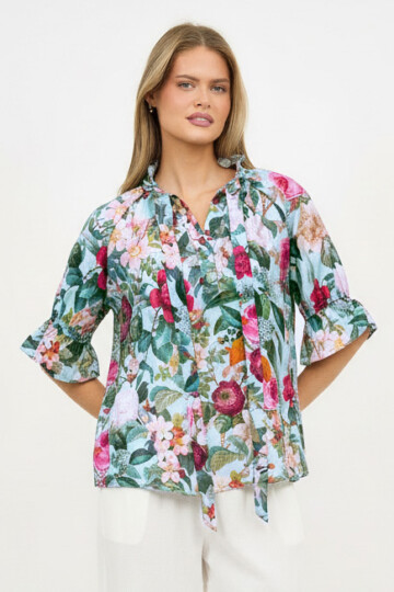 Frill Neck Tie Top Light Blue Liberty Rose