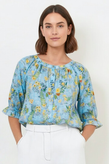 Gathered Shirt Sky Blue Liberty Rose