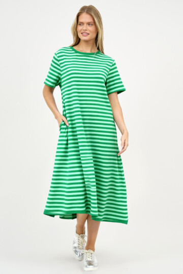 Cotton Jersey Stripe Dress Green Liberty Rose
