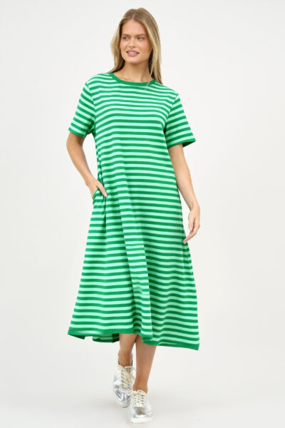 Cotton Jersey Stripe Dress Green Liberty Rose Cotton Jersey Stripe Dress Green Liberty Rose