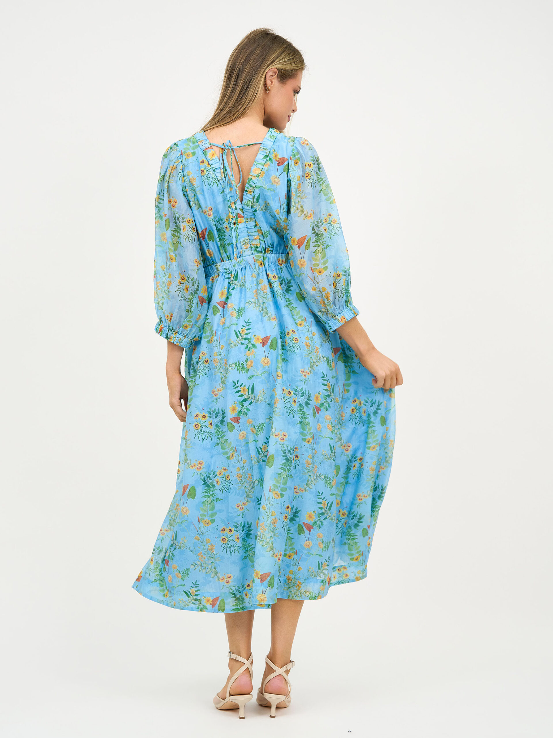 Gathered Neckline Midi Dress Sky Blue Liberty Rose Gathered Neckline Midi Dress Sky Blue Liberty Rose